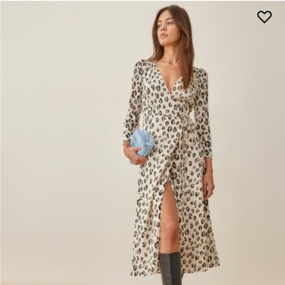Reformation Black and White Long Sleeve Wrap Dress